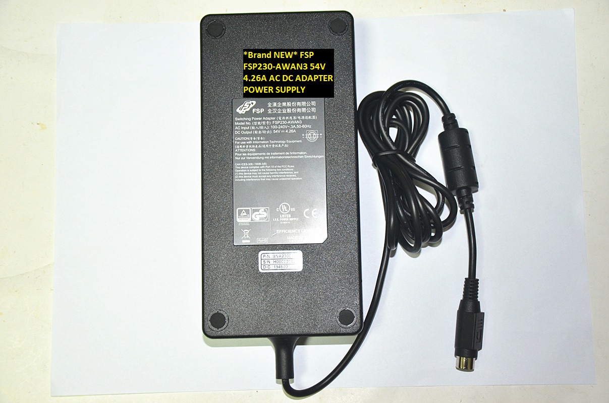 *Brand NEW* FSP FSP230-AWAN3 54V 4.26A AC DC ADAPTER POWER SUPPLY - Click Image to Close